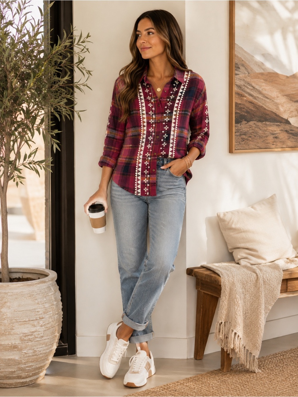 NEW Free People Nordic Chill Plaid Shirt Jacket Size Small